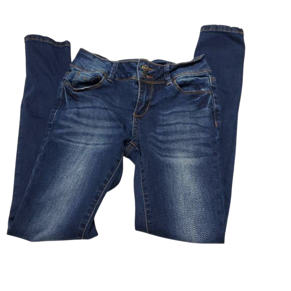 Bus Stop Womens Slim Skinny Jeans Blue Dark Wash Stretch Whiskered Denim 1/25